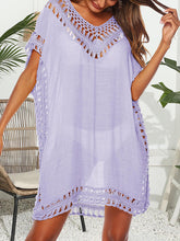 Hollow See-Through Solid Color Split-Joint Loose Raglan Sleeve V-Neck Mini Dresses